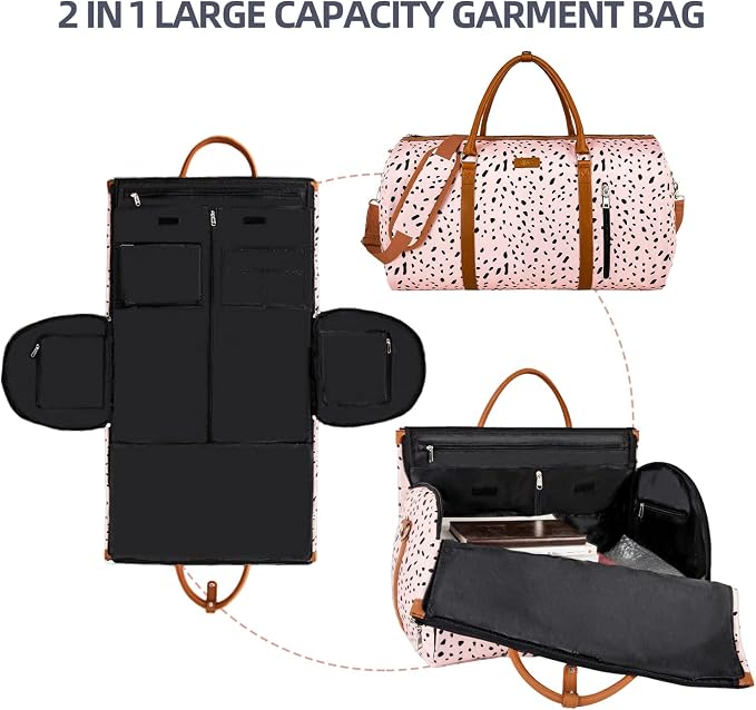 Convertible Garment Duffle Bags for Travel - Carry On Garment Bags With Toiletry Bag, Large Weekender Bags for Women Men 2 in 1 Hanging Suitcase Suit Travel Duffel Bags (Pink Leopard) - Image 2