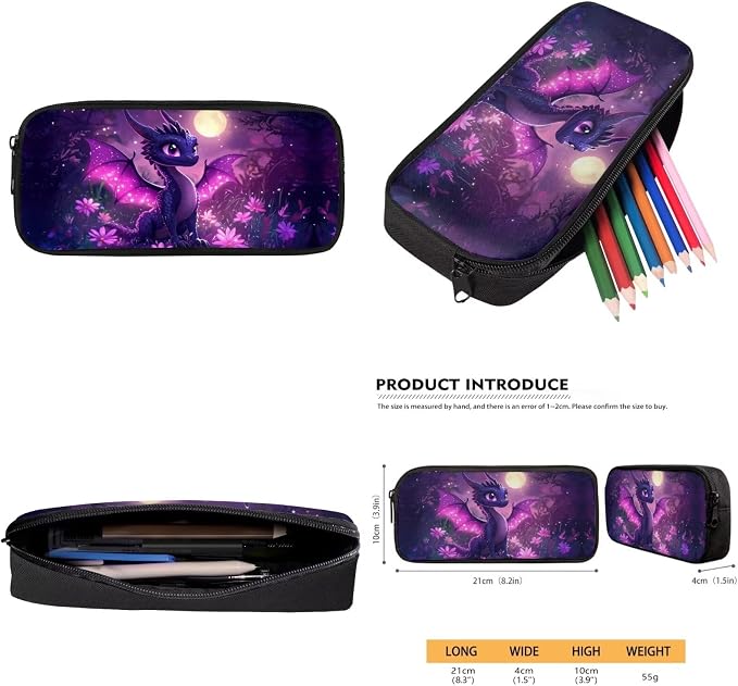 4Pcs Girls Backpack and Lunch Box Set, Moonlight Dragon Girls Backpacks Ages 8-10 6-8, Purple 17 Inch School Backpack with Pencil Pouch & Bottle Sleeve, Lightweight Kids Bookbag Set - Image 7
