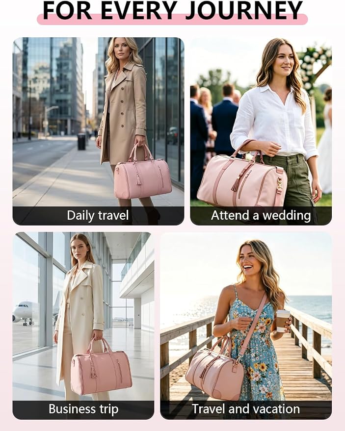 2 in 1 Convertible Garment Duffle Bags for Travel 45L Waterproof Carry on Duffle Bag for Men & Women with Shoe Lmproved Zipper and Reinforced Straps Suitable for Business & Weekend Trips Pink - Image 9