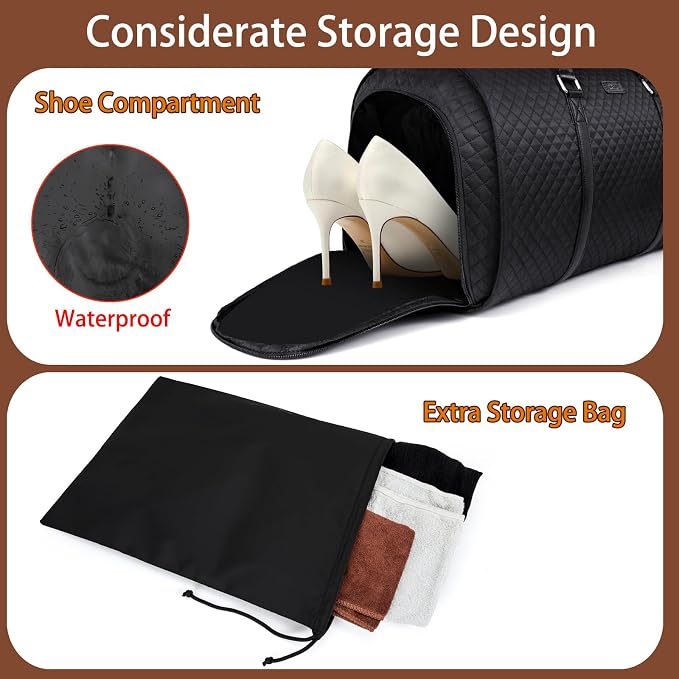 Convertible 2-in-1 Garment Bags for Travel, 50L Carry On Garment Duffle Bag With Shoe Compartment Large Weekender Bag for Women Men Hanging Suitcase Suit Travel Duffel Overnight Bags - Image 2