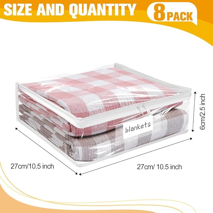 Plastic Storage Bags with Easy-Glide Zipper, Pack of 8, Durable Clear Vinyl Zippered Storage Bags for Clothes Sweaters Comforters Blankets Sheets Bedding (10.5 x 10.5 x 2.5 Inch, White) - Image 3