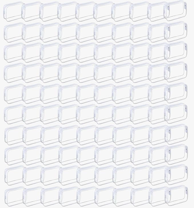 100 Pcs Clear Makeup Bags Bulk Graduation/Dad Gifts Bag Tsa Approved Toiletry Bag for Travel Transparent Cosmetic Bag Waterproof Travel Small Pouches with Zipper for Men and Women (White) by Home