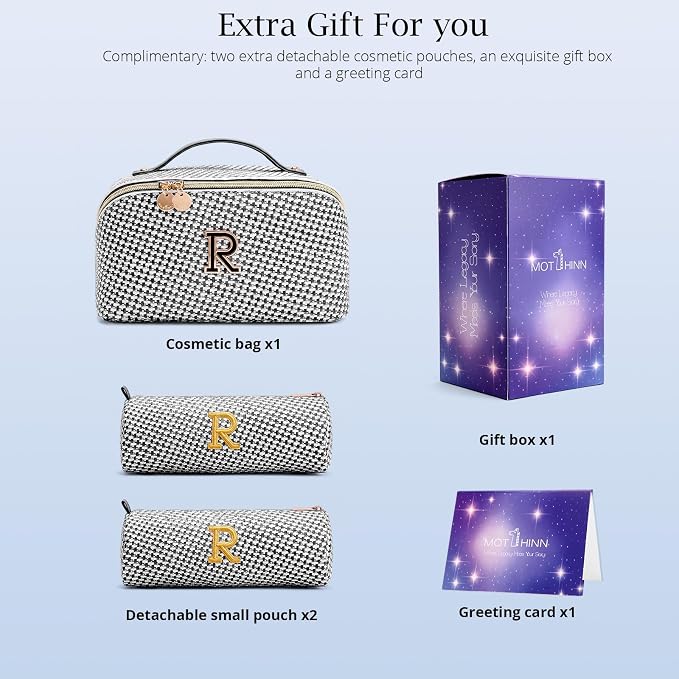 Personalized Gift Travel Makeup Bag: Initial Makeup Organizer Bag for Women | 3-in-1 Custom Make up Bag Set - Vegan Leather Travel Cosmetic Bag - Luxury Gift for Women – Birthday, Anniversary, Graduation - Image 5