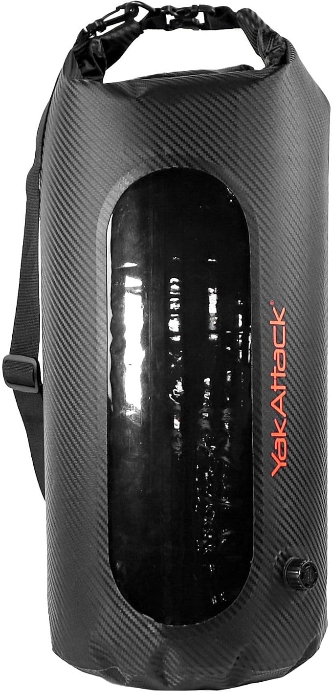 YakAttack 30L Roll-Top Drybag with Air Valve - Black Carbon | Heavy Duty Waterproof Dry Bag for Kayaking, Boating, Camping & Paddleboarding | Large Marine Drybag for Gear Protection & Storage by YakAttack