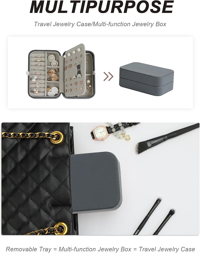 Jewelry Box for Women, Travel Jewelry Organizer Ladies Watch and Jewelry Case Travel Jewelry Case for Necklaces. (Grey) - Image 5