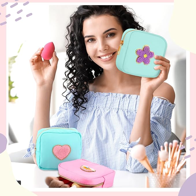 Sumind 12 Pcs Preppy Patch Makeup Bag Bulk Cute Mini Pouch Bag Gift Nylon Travel Cosmetic Toiletry Portable Organizer Storage Purse Small Zipper Pouch Daily Use Storage Purse for Women - Image 7