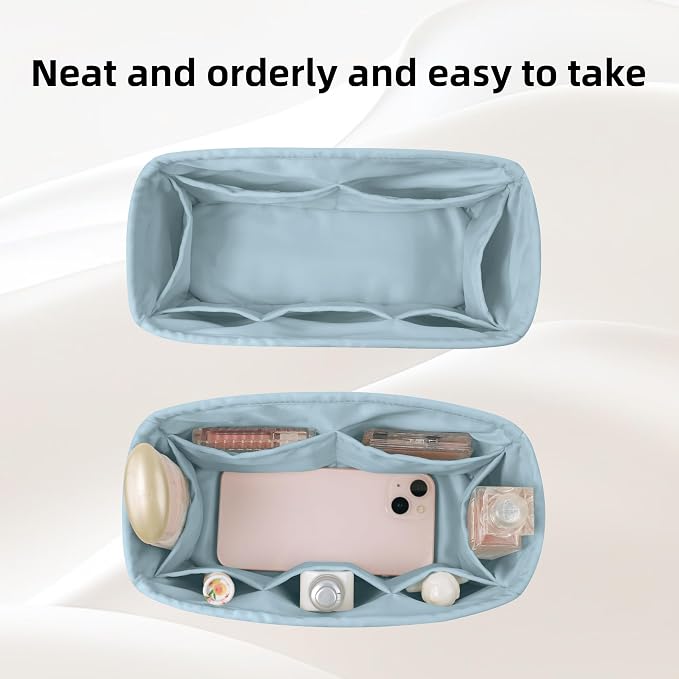 DGAZ Silk Purse Organizer Insert for Birkin Bag(Azure,BK25) | Soft and Lightweight,Perfect Fit,Multi-pocket Storage,Bag Protector,Luxury Bag Care,Handmade,for Smooth Bag Organizer - Image 6