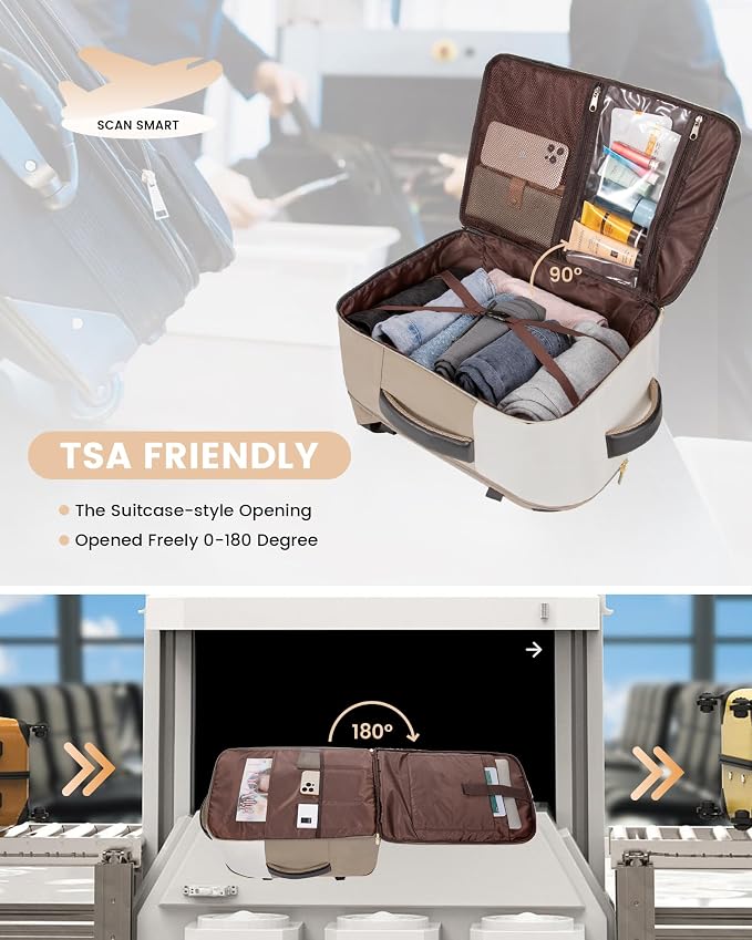 LOVEVOOK Travel Backpack for Women, TSA Carry On Backpack Flight Approved Luggage, 40L Water Resistant Personal Item Daypack Large Weekender Bag fit 17 inch Laptop with 3 Cubes, Beige-khaki-black - Image 3