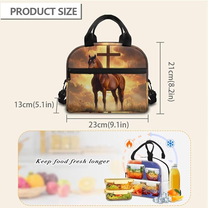 Horse Cross Kids Backpack Boys Elementary School Bags for Teens 3 Pcs Set Travel Bookbag with Lunch Bag and Pencil Case for School Supplies - Image 5