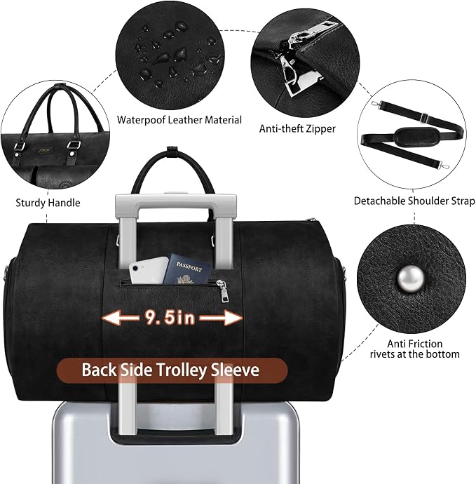 Garment Bag for Travel, Convertible Carry on Garment Duffel Bag for Men 3Pcs Weekender Bag 2 in 1 Hanging Suitcase Suit Bag - Image 4