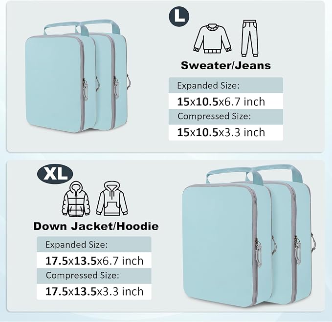 Extra Large Compression Packing Cubes for Travel Essentials, 2 Set Expandable Travel Cubes for Packing Compression Bags Luggage Suitcase Organizer, Blue - Image 4