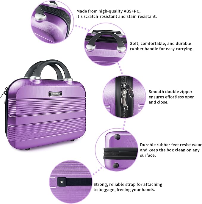 14 Inch Waterproof Hard Shell Travel Makeup Case (Purple) | ABS Scratch-Proof, Carrying Cosmetic Organizer Case with Elastic Band, Train Case, Mini Suitcase Vanity Case for Women Girl - Image 4