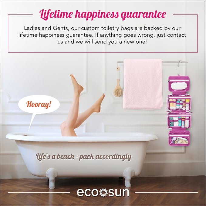 Eco Sun Hanging Travel Toiletry Bag — Designed in Hawaii — Water-resistant Travel Organizer for Bathroom Accessories (Magenta) - Image 5