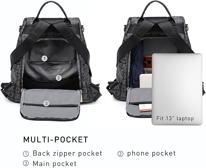 Women Fashion Backpack Purse Multi Pockets Anti-Theft Rucksack Travel Shoulder Bag Handbag - Image 6