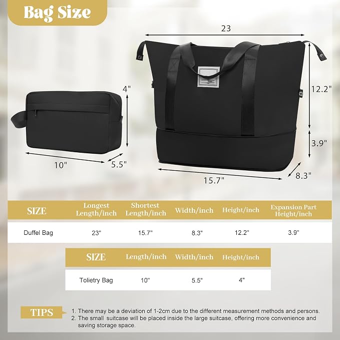 Black 6 Piece Luggage Set Hard Shell - Checked Suitcases with Spinner Wheels and Duffel Bags for Family Travel, Durable Carry On Luggage Sets with Lock & 14" Cosmetic Case for Women and Men - Image 3