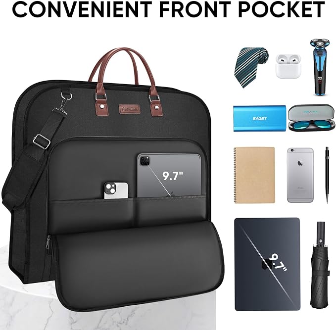 BALEINE Travel Garment Bag, Travel Suit Bag for Men, Water Resistant Carry on Garment Bag for Hanging Clothes, Garment Duffel Bag for Travel Business (Black, 48") - Image 7
