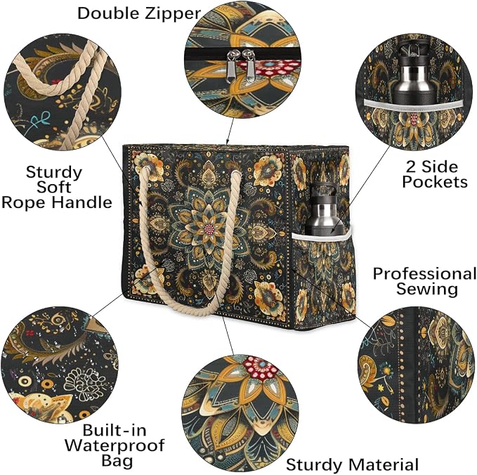 Large Beach Bag with Zipper Beach Bags for Women Water Resistant Swim Pool Bag - Image 5