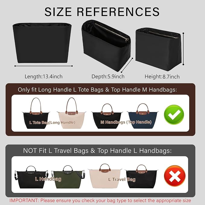Laptop Sleeve Bag Organizer for Longchamp Le Pliage Large,Black | Soft Nylon Purse Insert, 5 Pockets, 13"Laptop Sleeve, Elastic Cup Holder, YKK Zipper Pocket, Keeps Tote Handbag Neat Shape - Image 2