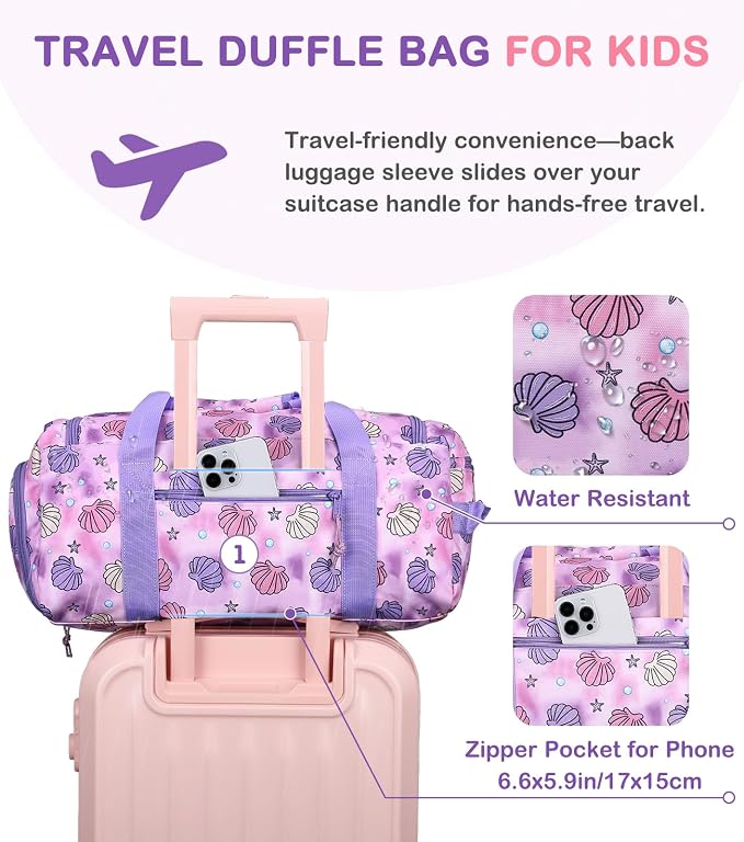 Kids Duffle Bag,VASCHY Travel Bag for Toddler Boys Overnight Sleeping Bag Duffel Ballet Dance Sport Carry On Weekender Bag with Shoes Compartment Dry Wet Pocket Mermaid - Image 5