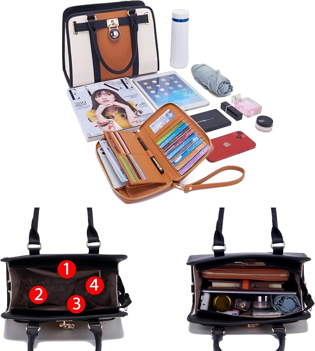 Qiyuer Structured Satchel Tote Handbags Set Women Purses with RFID Wallet | Premium, Sturdy, Spacious, Chic for Daily & Work, Vegan PU Leather, Multi-way Carry, Large Capacity RFID Wallet, Ideal Gift - Image 6