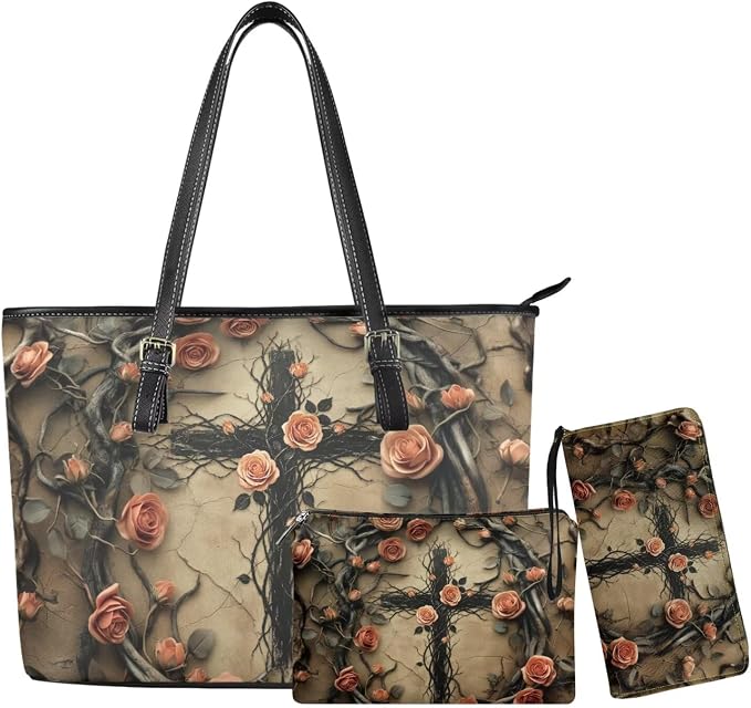 Women Purse Handbags Wallet Sets Leather Shoulder Tote Bag for Women,Top Handle Purse with Wrist Wallet Bag by Unknown