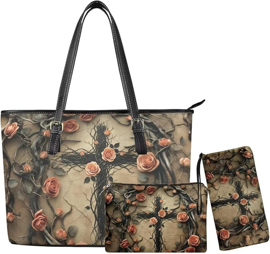 Women Purse Handbags Wallet Sets Leather Shoulder Tote Bag for Women,Top Handle Purse with Wrist Wallet Bag by Unknown