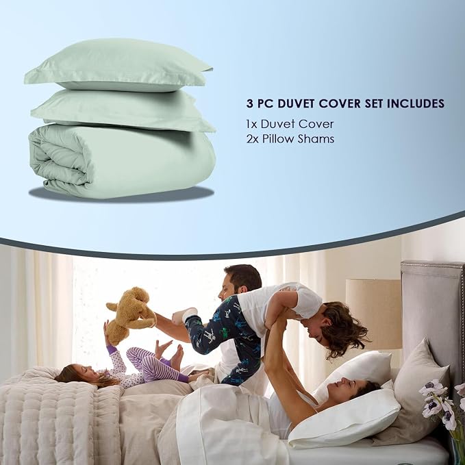 Pizuna Pure 100% Cotton Queen Duvet Cover Set, 1000 Thread Count Long Staple Cotton Thick Sateen Weave with Button Closure (Combed Sea Foam Cotton Duvet Cover Queen) - Image 4