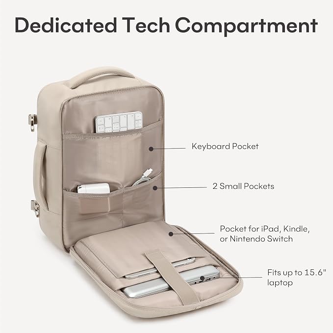 mibasies 30L Travel Backpack for Women & Men: Carry On Luggage Flight Approved, TSA Laptop Backpack with Water Bottle Pocket, Personal Item Bag Fits 15.6" Laptop for Weekender Business - Camel - Image 5