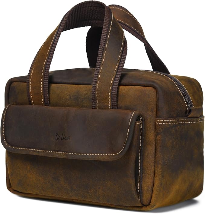 De Lira Extra Large Top-Grain Leather Toiletry Bag, Shaving Kit & Cosmetics Case, 10x6x5.5 in, Travel Organizer for Men & Women Dark Brown by DeLira