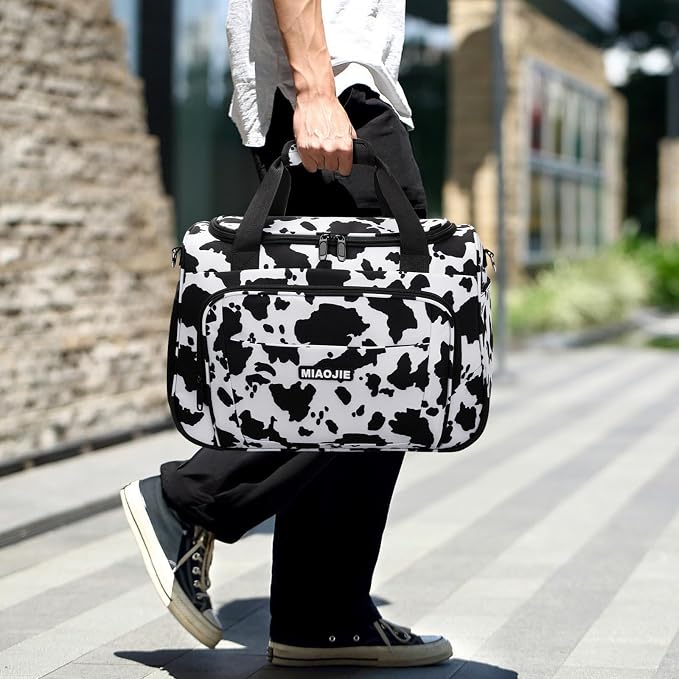 Underseat Carry On Luggage Lightweight Travel Tote Weekender Bag Overnight Duffle Bag for Travel, Travel Essentials Personal Item Travel Bag for Women and Men, Cow Pattern-16Inch - Image 2