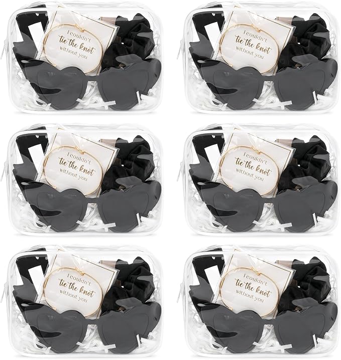 DEEKA 30 Pcs Bridesmaid Proposal Bag Set Gift Clear Makeup Toiletry Bag Bachelorette Party Favors Sunglasses Hair Claw Clips Scrunchies Knot Bracelets Bridal Wedding Party Gifts (Black) by DEEKA