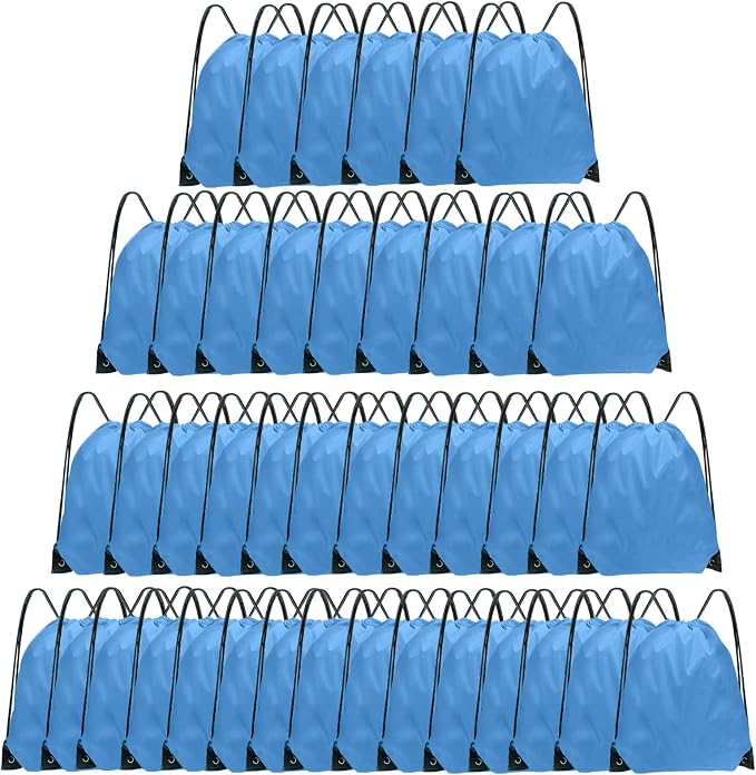 Grneric Drawstring Backpack Bulk 42 Pcs String Backpack Drawstring Bags Cinch Bag Sackpack for Men Women Gym (Sky Blue) by Grneric