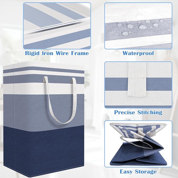 BlissTotes 3-Pack Laundry Basket, Freestanding＆Waterproof Laundry Hamper, Collapsible Tall Clothes Hamper with Easy Carry Handles for Clothes, Towels in the Family and Dorm,Gradient Blue,100L - Image 4