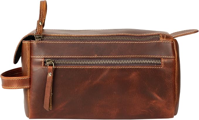KomalC Premium Buffalo Leather Toiletry Bag for Men & Women With Water resistant Lining, Grooming Travel Pouch, Unisex Wash Bag for Toiletries, Gifts for Men and Women - Image 2