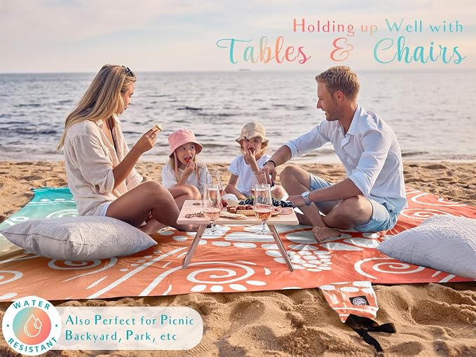 WEKAPO Beach Blanket Waterproof Sandproof Oversized Extra Large Sand Free Beach Mat with Stakes, Storage Bag - Essentials for Outdoor Beach, Picnic (Sea Turtle, 11 X 9 FT (1~10 Person)) - Image 4