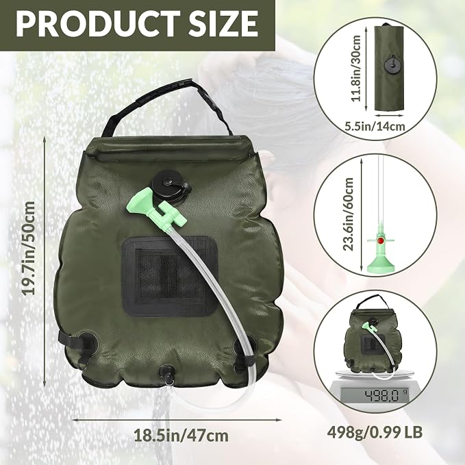 Hortsun 4 Pack Solar Portable Shower Bag 5 Gal/20l Solar Heating Camping Shower Bag with On-Off Switchable Head and Removable Hose for Outdoor Camping Hiking Traveling Beach Swimming - Image 2