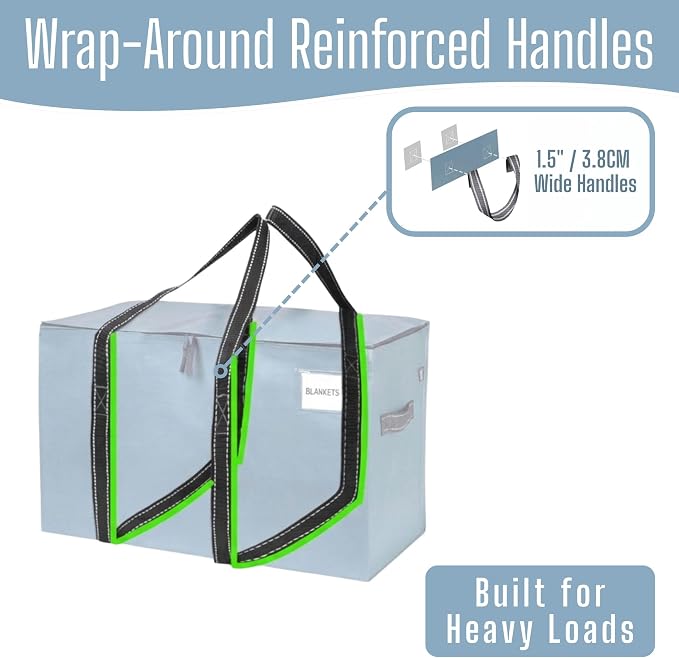 VENO 6 Pack Heavy Duty Moving Bags, Extra Large Storage Bags with Reinforced Handles & Strong Zippers, Foldable & Reusable Moving Box Alternative for Clothes & Dorm Storage - Image 2