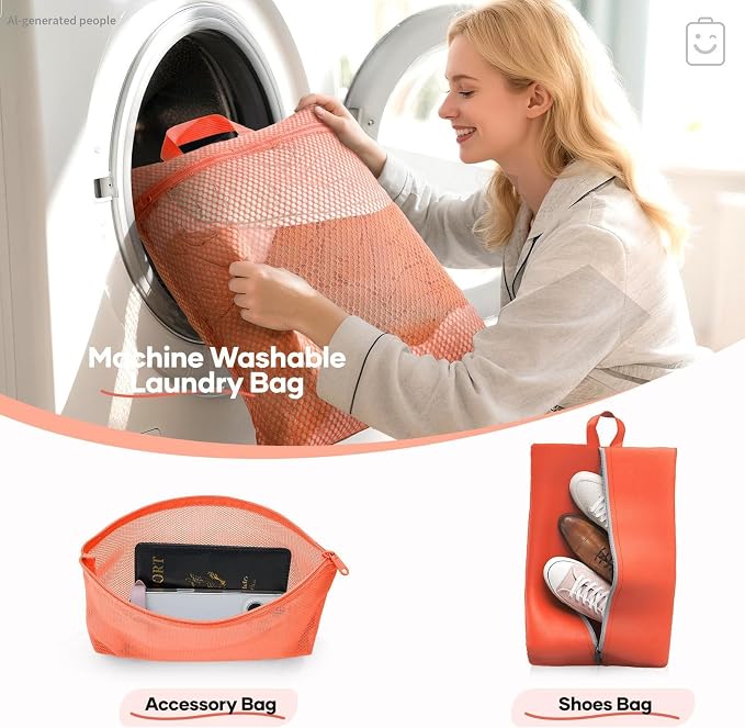 Veken 9/11 Set Compression Packing Cubes for Travel Essentials,Compressible Expandable Luggage Suitcase Organizer Bags with Garment Bag,Space Saver Bags with Over 1000 pcs of Mesh Holes(Orange) - Image 7