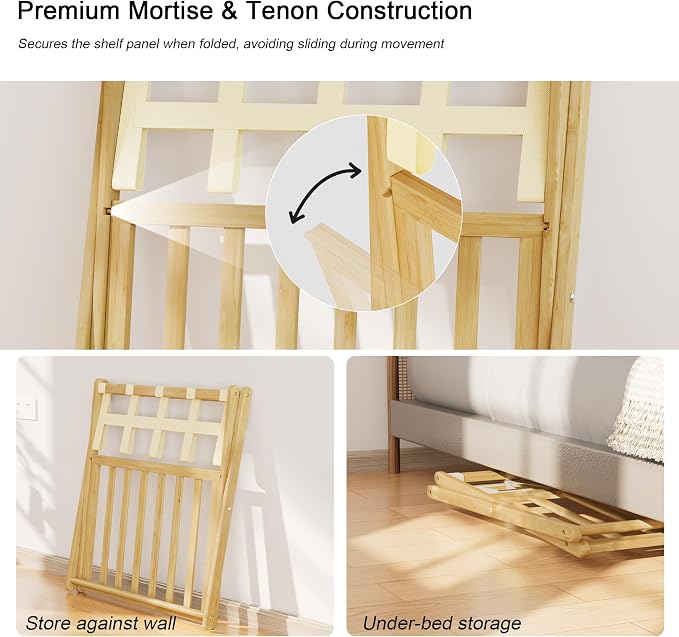 Fully Assembled Luggage Rack Set of 2 for Guest Room, Bamboo Suitcase Stand with Foldable Storage Shelf, Crossed Nylon Straps Folding Luggage Holder for Bedroom and Hotel, Natural - Image 3