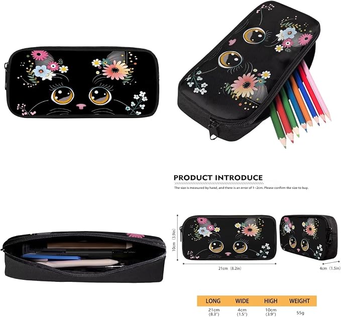 Girls Backpacks Ages 8-10 6-8 Cute Black Cat Floral Backpacks for Boys with Lunch Box 4 Piece School Bag Set 17 inch Kids Bookbag with Adjustable Starps Teens Back Pack Daypack - Image 7