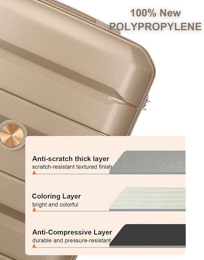 Somago 20 Inch Carry On Luggage Sets Hardside Suitcase with Double Spinner Wheels and TSA Lock YKK Zipper (Noble Golden,14/20) - Image 2