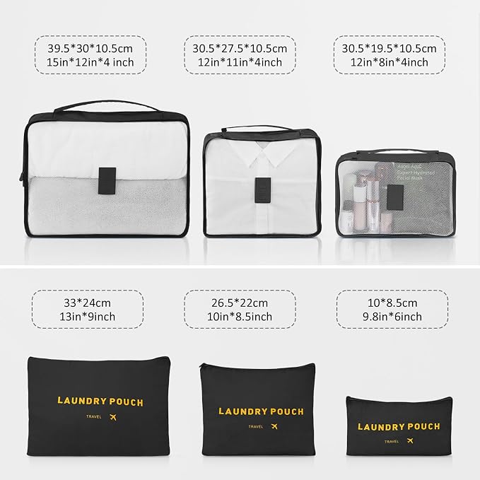 3 Piece Luggage Sets ABS Hardshell Suitcase with Spinner Wheels with 6PC Packing Bags(20/24/28inch) - Image 3
