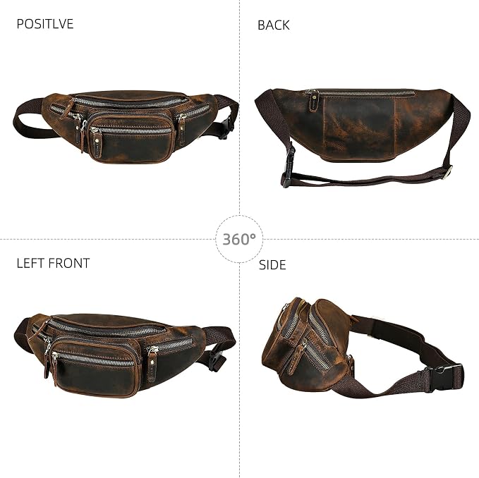 Water Resistant Canvas + Leather Hiking Riding Travel Fanny Waist Pack Small Phone Pouch For Men Women FB811-29 (Dark Brown-346) - Image 4