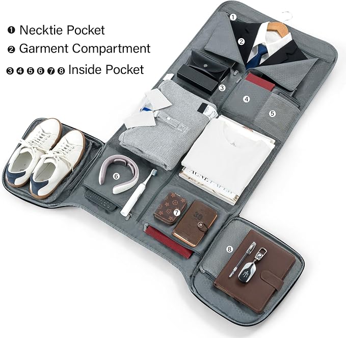 Hanke Carry On Garment Duffle Bag with Shoe Compartment, Light Grey | 55L Large Capacity with Multi-Pockets & Shoulder Strap, Wrinkle-Free, Water-Resistant, Portable Weekender for Business - Image 2