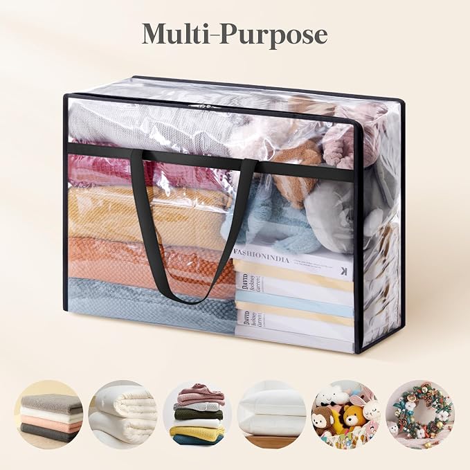 Lifewit 4 Pack Clear Clothes Storage Bags, 75L Plastic Blanket Storage Bag, Vinyl Foldable Moving Bags with Zipper, Closet Organizers and Storage Containers for Bedding, Duvet, Comforter - Image 5