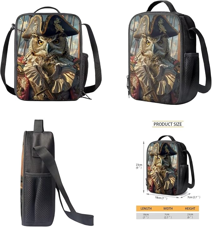 17 Inch Animal Print School Backpack And Lunch Box Set for Kids Lightweight Funny Owl Backpack for Boys Girls Sturdy School Bag with Insulated Lunchbox Pencil Case Student Bookbag - Image 5