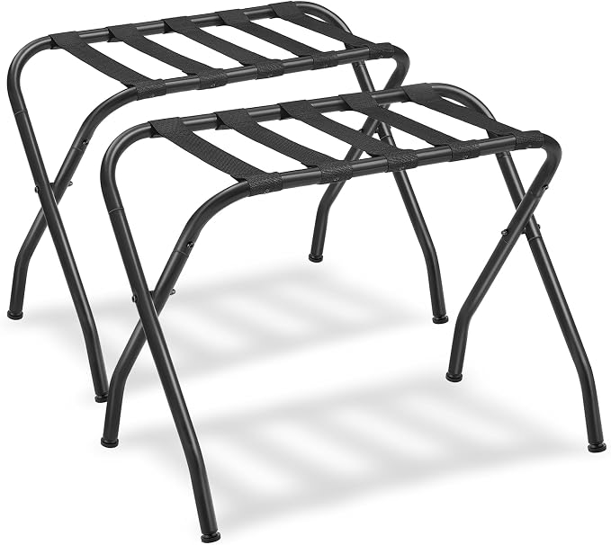 SONGMICS Luggage Rack, Pack of 2, Luggage Racks for Guest Room, Suitcase Stand, Steel Frame, Foldable, for Bedroom, Black URLR64B-2 by Unknown