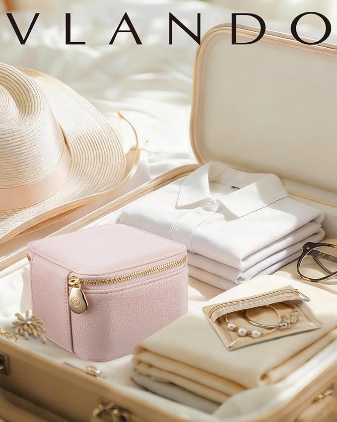 VLANDO Gifts for Teachers,Jewelry Box with 6 Velvet Jewelry Bags Travel Jewelry Storage for Women Girl Jewelry Organizer Necklace Rings Earrings Bags Gifts for Women(Pink) - Image 8