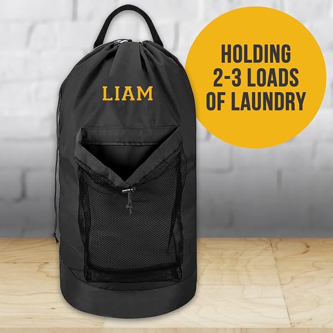 Personalized Travel Laundry Backpack, Embroidered Extra Large Laundry Bag For Travel with Shoulder Strap, Custom Heavy Duty Bag with Mesh Pocket for Delicates, Traveling and Camping - Image 9