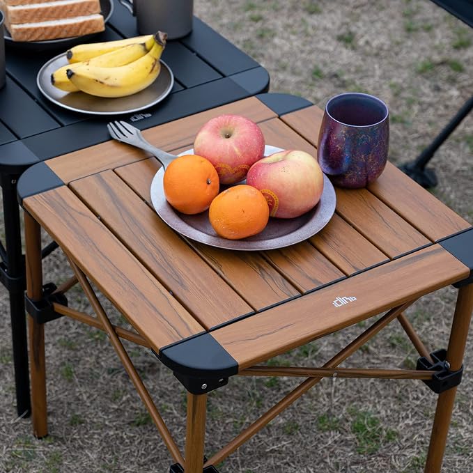 iClimb Lightweight Stable Alu. Folding Square Table Roll Up Top with Carry Bag for Camping Picnic Backyards BBQ Camp Kitchen (Nature, S) - Image 4